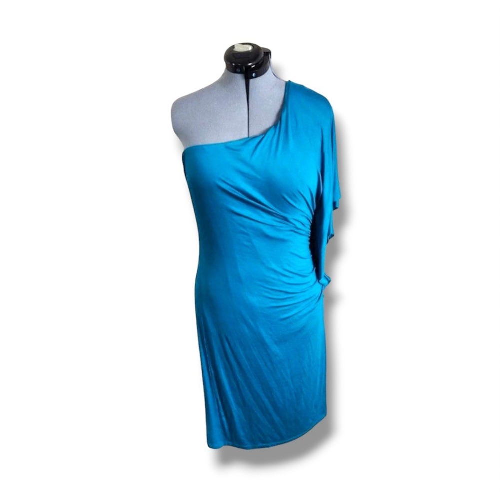 Trina Turk Turquoise Blue One Shoulder Ratio Dress Size Large Cruise Resort NWT